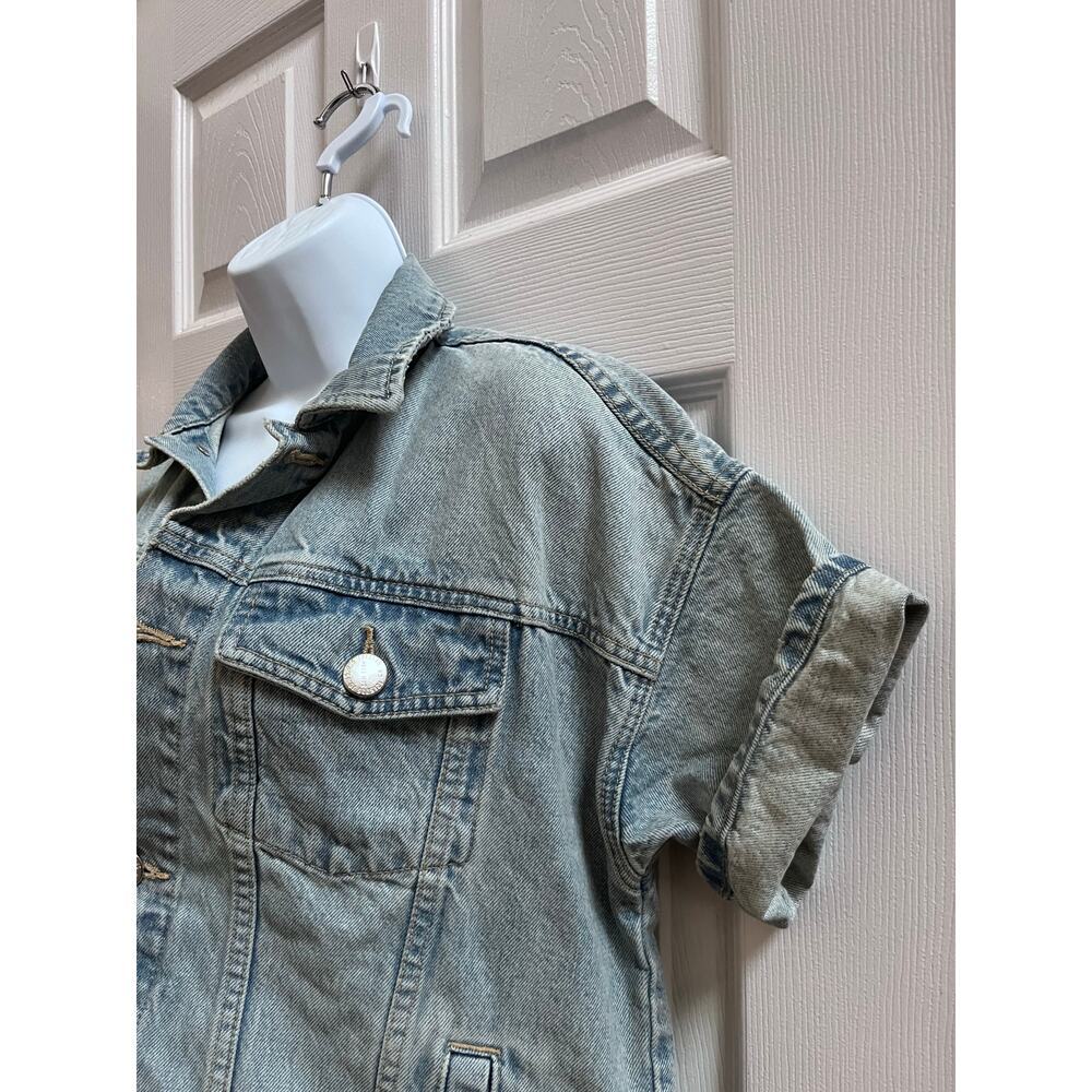 Current Elliot Rolled Short Sleeve Denim Trucker Jacket Oversized Size 0 USA - Picture 5 of 12